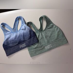 Lot of 2 Victoria’s Secret Pink Sports Bras, size XS, blue and green, EUC